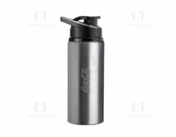 Squeeze em alumínio com pintura de acabamento brilhante e capacidade máxima de 650ml. Possui tampa rosqueável em plástico com alça fixa e tampa protetora para o bocal.