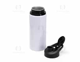Squeeze em alumínio com pintura de acabamento brilhante e capacidade máxima de 650ml. Possui tampa rosqueável em plástico com alça fixa e tampa protetora para o bocal.