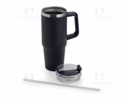 Caneca térmica em inox 304 com pintura eletrostática e capacidade para até 900ml. Apresenta estrutura de parede dupla e vedação a vácuo, o que permite a conservação da temperatura de líquidos por mais tempo. Dispõe ainda de tampa rosqueável em plástico com acesso para canudo e trava giratória. Acompanha canudo plástico.