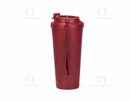 Copo em inox 304 com revestimento externo em polipropileno (PP) e capacidade para até 480ml. Apresenta tampa rosqueável em PP com protetor para o bocal. Acompanha alça em nylon com detalhe em couro sintético para transporte.
