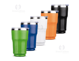 Copo térmico com capacidade máxima de 300ml. Possui estrutura de parede dupla com interior em inox 304 e exterior em inox 201 e pintura eletrostática. Conta com tampa de pressão em plástico com protetor deslizante para o bocal e anel de vedação emborrachado.