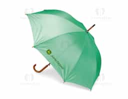 Guarda-chuva em poliéster com abertura automática por botão metálico. Possui estrutura com haste e pegador em madeira de bétula, oito varetas metálicas e faixa para fechamento em velcro.