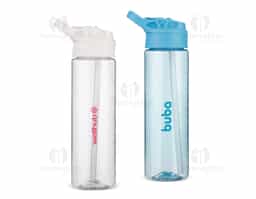 Squeeze produzido em plástico AS livre de BPA com capacidade de até 700 ml e marcação de volume no corpo. Possui tampa rosqueável em polipropileno (PP), botão de acionamento para bico flip, anel de vedação em silicone, canudo removível e alça fixa para transporte.