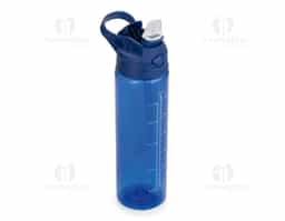 Squeeze produzido em plástico AS livre de BPA com capacidade de até 700 ml e marcação de volume no corpo. Possui tampa rosqueável em polipropileno (PP), botão de acionamento para bico flip, anel de vedação em silicone, canudo removível e alça fixa para transporte.