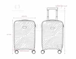 Mala de viagem em plástico resistente, fechamento em zíper e capacidade para até 30 litros. Possui dimensões compatíveis com o padrão da ANAC, compartimento interno com fechamento em zíper e bolso superior em tela de malha, além de cinta compressora no lado oposto para organização de objetos. Conta ainda com alça de mão, quatro rodinhas com giro em 360 graus, puxador com ajuste de nível e alça plástica, além de cadeado numérico TSA. Acompanha placa em metal para personalização.