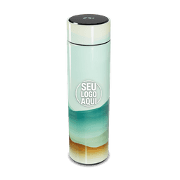 Garrafa térmica em aço inox com parede dupla 450ml com infusor,
Display LED com termômetro digital na tampa para indicar a temperatura do líquido,
Conserva líquido quente por até 5 horas e líquido frio até 7 horas
