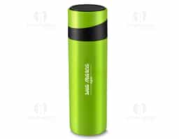 Garrafa em aço inox parede dupla 400 ml, conserva a temperatura quente ou fria, com apoio para celular na tampa.