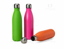 Garrafa 750ml em inox com tampa rosqueável e pintura fosca cítrica. Obs.: Não é um modelo térmico
