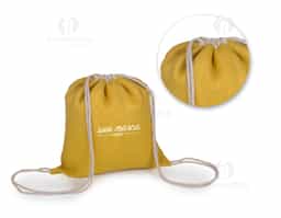 Sacola / Mochila em juta 100% natural com alças duplas em cordão de algodão para fechamento e transporte