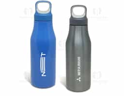 Garrafa 650ml em inox com tampa rosqueável com alça para transporte.