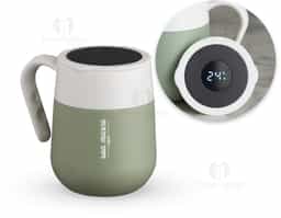 Caneca Térmica 500ml em inox com display LED com termômetro digital na tampa para indicar a temperatura do líquido.