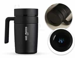 Caneca Térmica inox 500ml com infusor, e display LED com termômetro digital na tampa para indicar a temperatura do líquido.