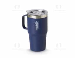 Caneca térmica de Inox com capacidade para 700ml. Acompanha uma tampa de plástico transparente .