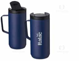 Caneca térmica de inox em parede dupla livre de BPA, capacidade de 400ml. Contém base antiderrapante e tampa plástica com bocal e trava de segurança.