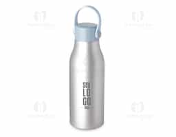 Garrafa em alumínio, tampa em plástico com alça na cor do produto. Capacidade de 550ml, pintura fosca.