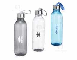 Garrafa PET 650ml com tampa de alumínio e alça para transporte embutida.
