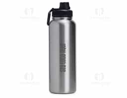 Garrafa térmica feita em inox com parede dupla livre de BPA, capacidade de 1,2 litros. Tampa com alça para transporte e tampa de proteção para o bocal.