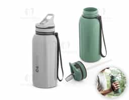 Garrafa esportiva em PETG com canudo interno, tampa com bebedouro e pega para facilitar transporte. Food grade. Grande capacidade até 1,2L.