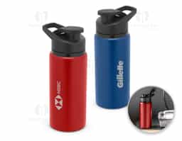 Squeeze esportivo em alumínio com parede simples e acabamento em mate. Tampa com sistema de abertura flip top. Capacidade até 660 mL