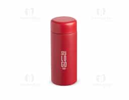 Garrafa térmica 200ml feita em aço inoxidável com tampa rosqueável.