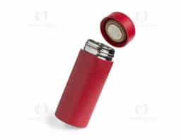 Garrafa térmica 200ml feita em aço inoxidável com tampa rosqueável.