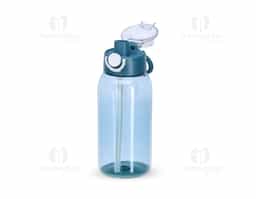 Squeeze plástico com capacidade de 1L. Possui tampa rosqueável com protetor para bocal, botão de acionamento com trava de segurança e alça para transporte acoplado.