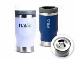Copo térmico multiuso com parede dupla em inox, capacidade de 380ml. Pode ser utilizado como copo, porta long neck ou porta lata. Detalhe em inox na parte superior e ainda contém abridor de garrafa na parte inferior do copo.
