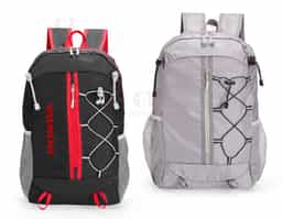 Mochila dobrável em poliéster resistente à água, com capacidade de até 20 litros. Quando dobrada, pode ser transportada como um estojo compacto. Aberta, conta com compartimento interno com divisória, bolso frontal amplo, dois bolsos laterais em rede com elástico, compartimento traseiro antifurto e alças com espuma respirável.