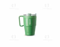 Caneca térmica em inox com pintura eletrostática e capacidade de até 600ml. Apresenta estrutura de parede dupla, base antiderrapante e tampa plástica com vedação a vácuo, protetor emborrachado para o bocal com acesso para canudo. Acompanha canudo de inox com ponta removível em plástico.