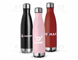 Garrafa térmica em inox com tampa rosqueável, pintura em spray e capacidade para até 500ml. Possui estrutura de parede dupla e vedação a vácuo, o que permite conservar a temperatura de líquidos por mais tempo.

Observação: As garrafas nos tons de azul apresentam acabamento acetinado, enquanto as demais cores possuem um acabamento mais opaco.