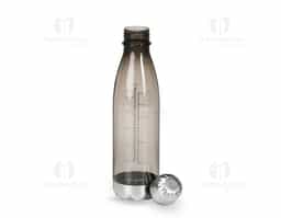 Garrafa plástica translúcida com capacidade de 750 ml e marcação de volume até 700 ml, ideal para acompanhar a rotina com praticidade. Possui base e tampa rosqueável em alumínio, que adicionam resistência e um toque moderno. Um brinde corporativo funcional e de grande apelo visual.