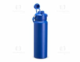 Garrafa térmica em inox com pintura eletrostática e capacidade máxima de 800ml. Possui estrutura interna de parede dupla em inox 304 e vedação a vácuo que permite a manutenção de temperatura de líquidos por mais tempo. Possui tampa rosqueável feita em plástico com proteção para o bocal, bico flip, canudo interno removível e alça fixa maleável para transporte.